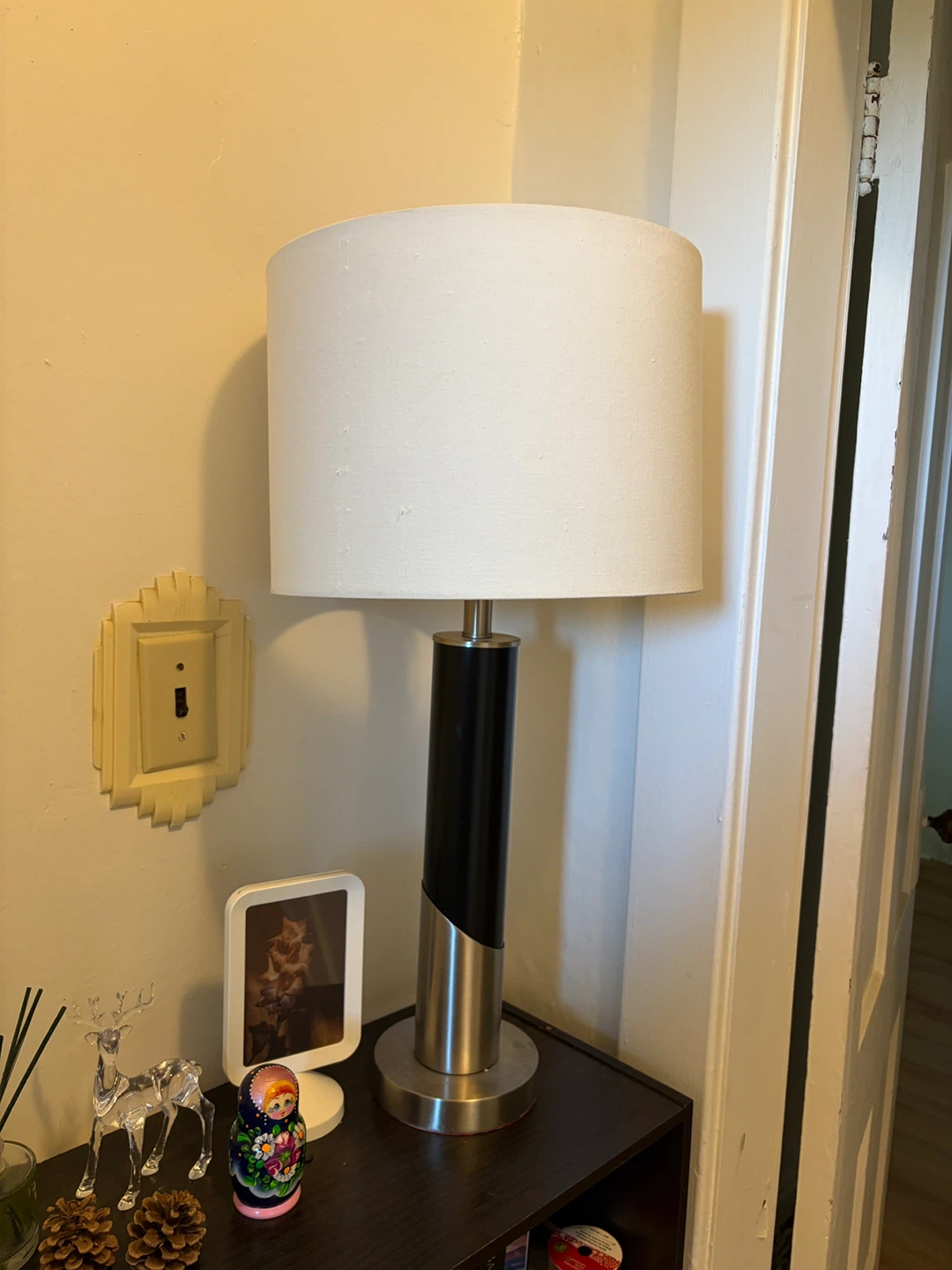 Modern Table Lamp with Black and Silver Base