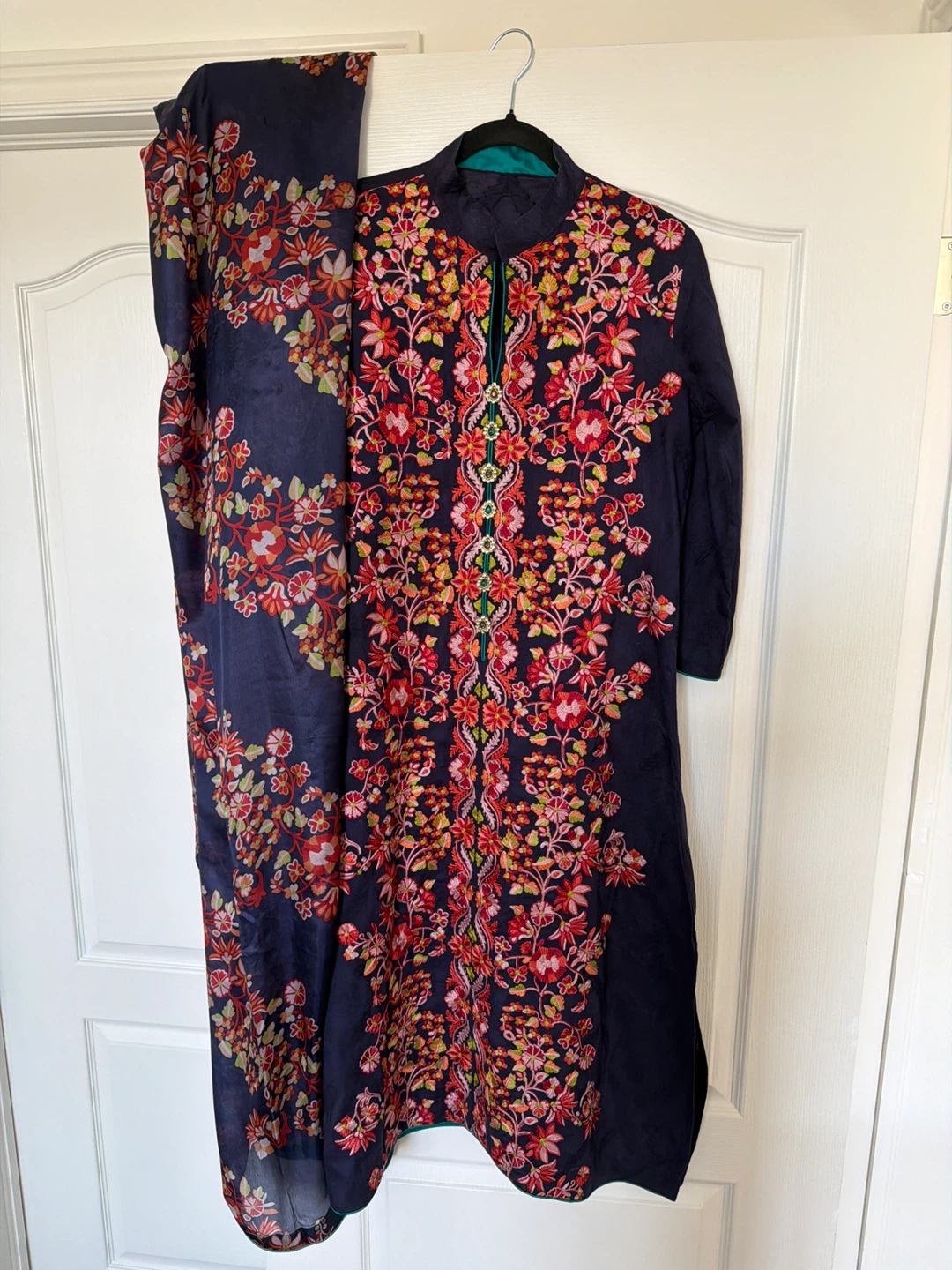 Embroidered Navy Blue Kurti with Dupatta