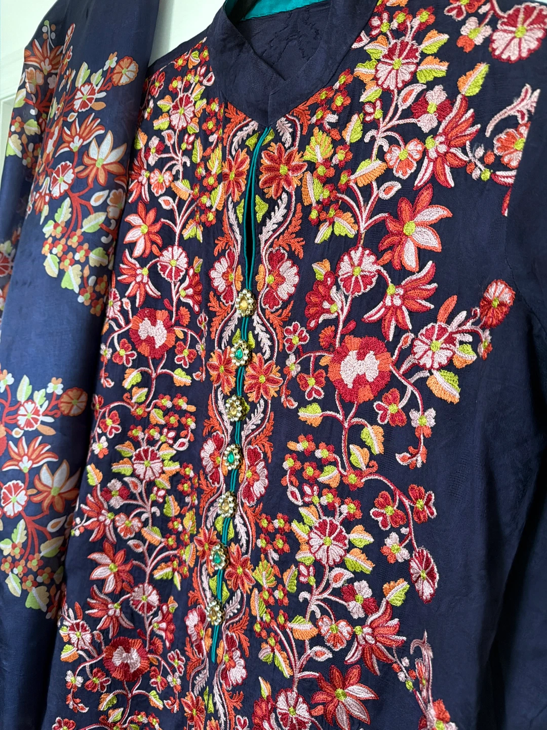 Embroidered Navy Blue Kurti with Dupatta - photo 2