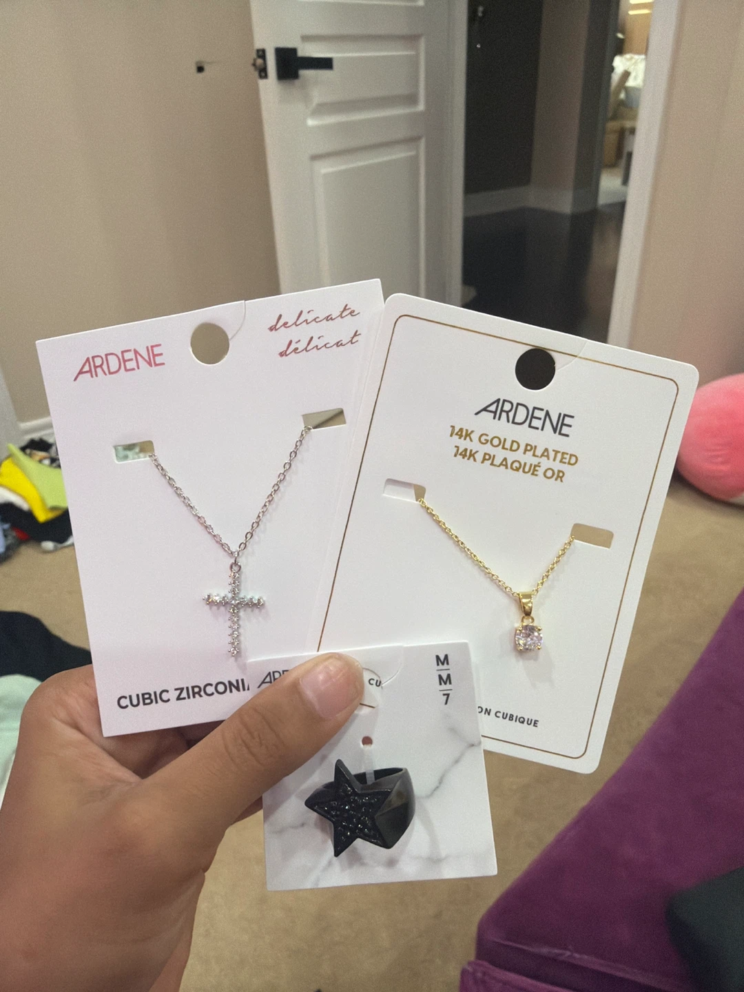 Ardene gold and silver necklace with black ring
