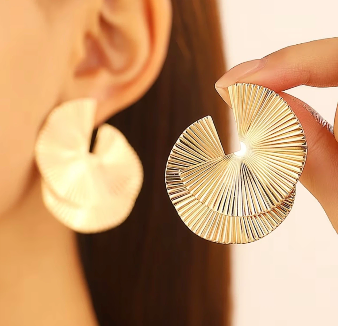 Gold Layered Fan Petal Earrings - photo 3