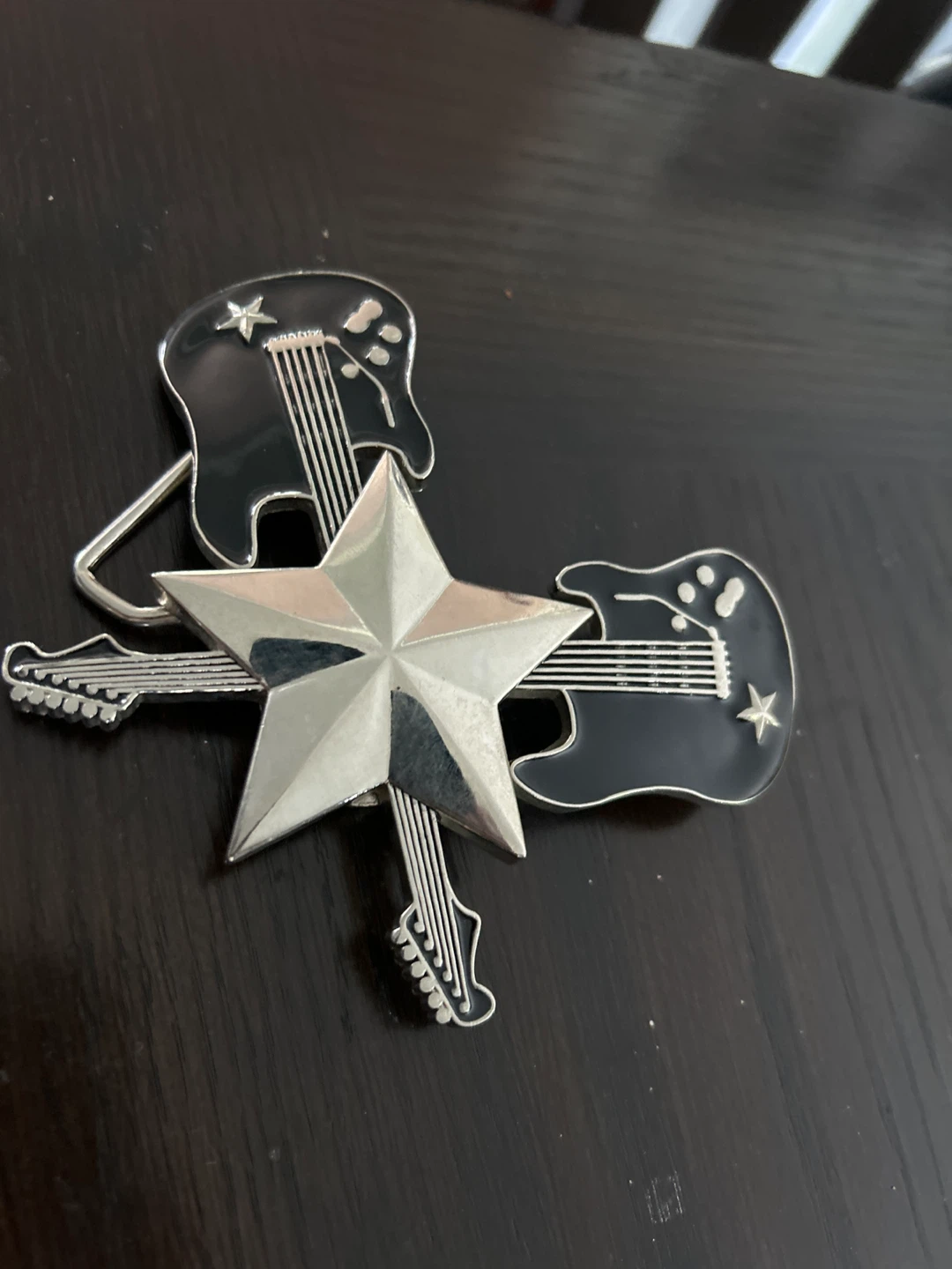 Rock star black and silver guitar belt buckle - photo 2
