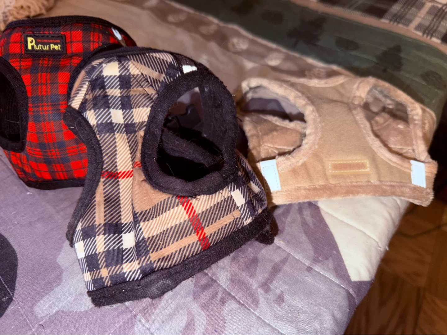 Pet Dog Harnesses Set - Plaid & Tan