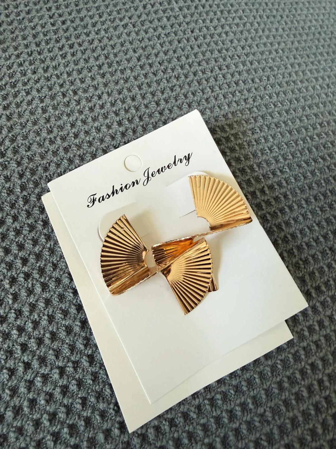 Gold Art Deco Fan Cross Earrings
