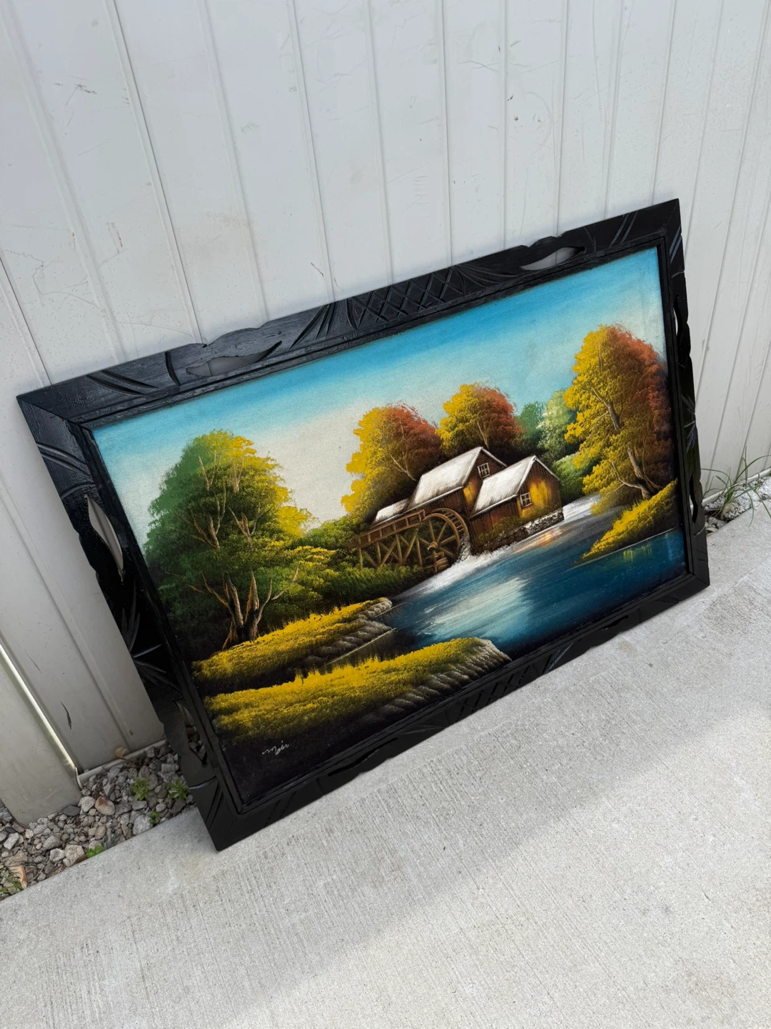 Vintage Landscape Painting Watermill Scene - photo 2