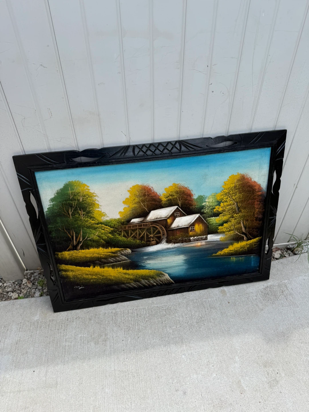 Vintage Landscape Painting Watermill Scene - photo 3