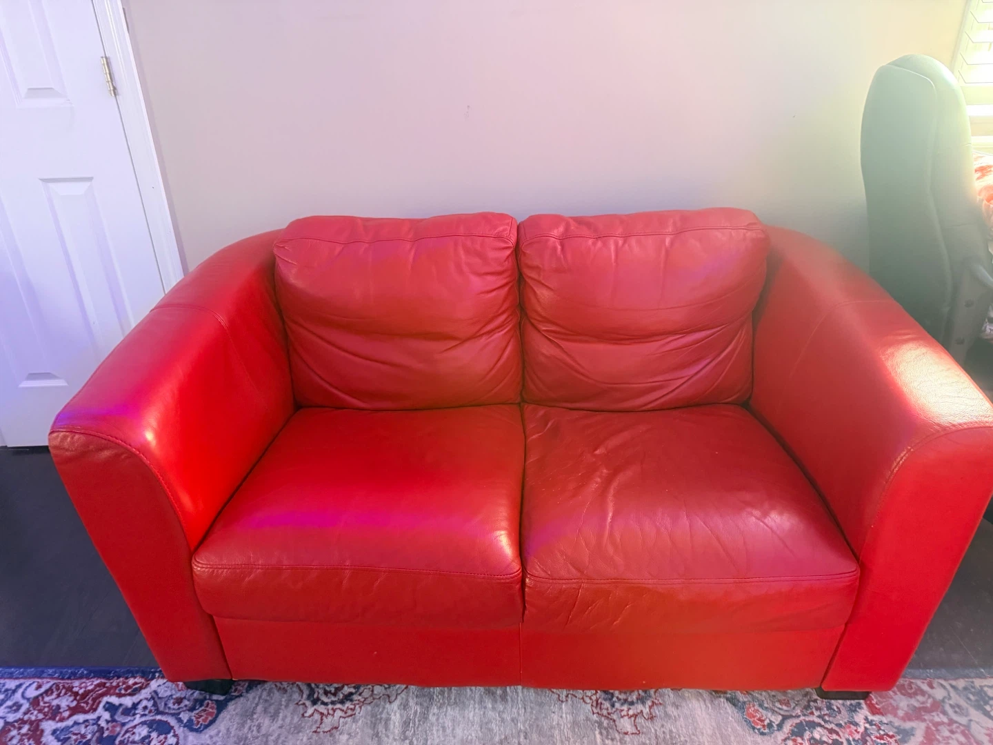 Red Leather Loveseat and Armchair Set - photo 4