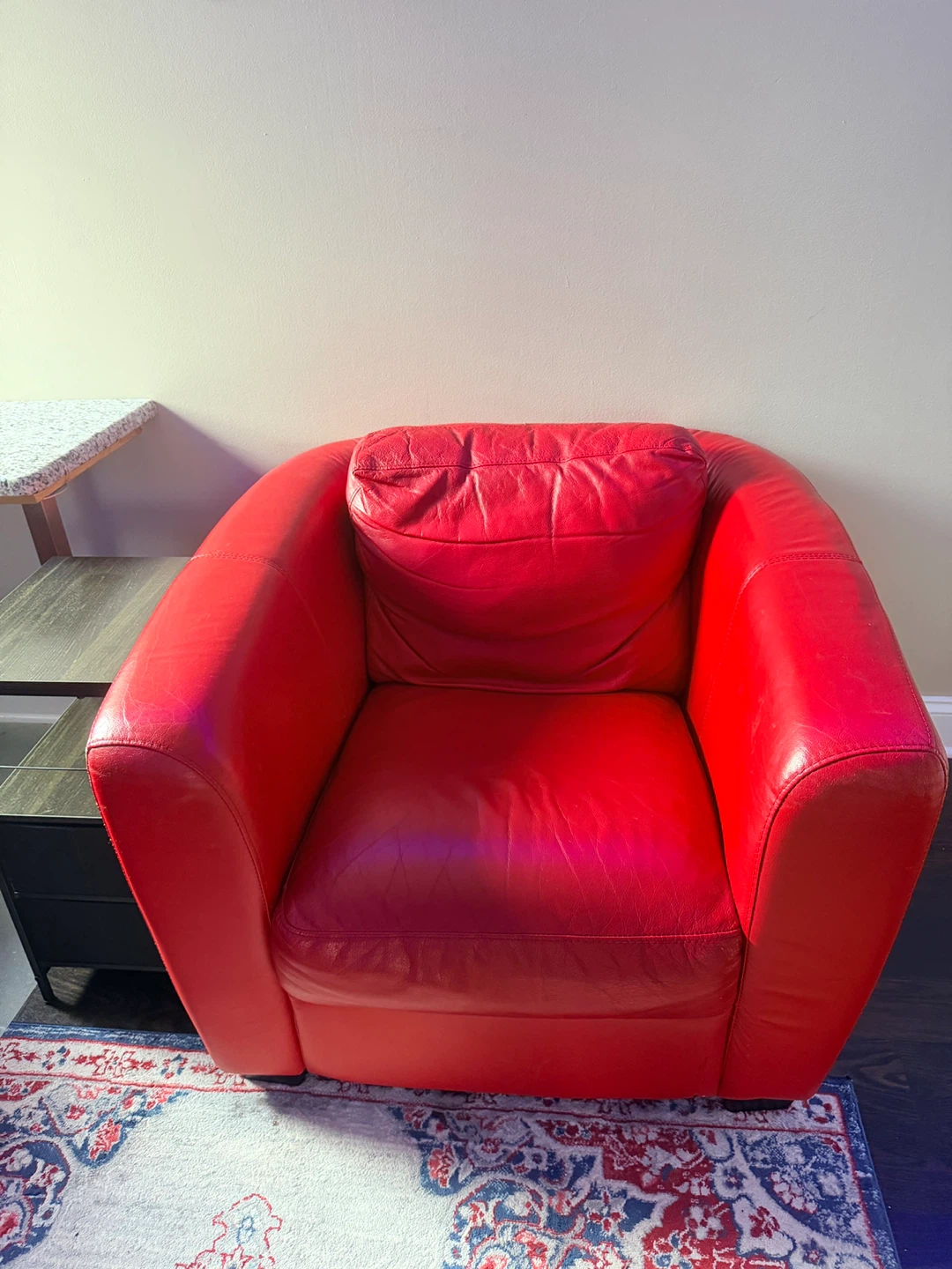 Red Leather Loveseat and Armchair Set - photo 5