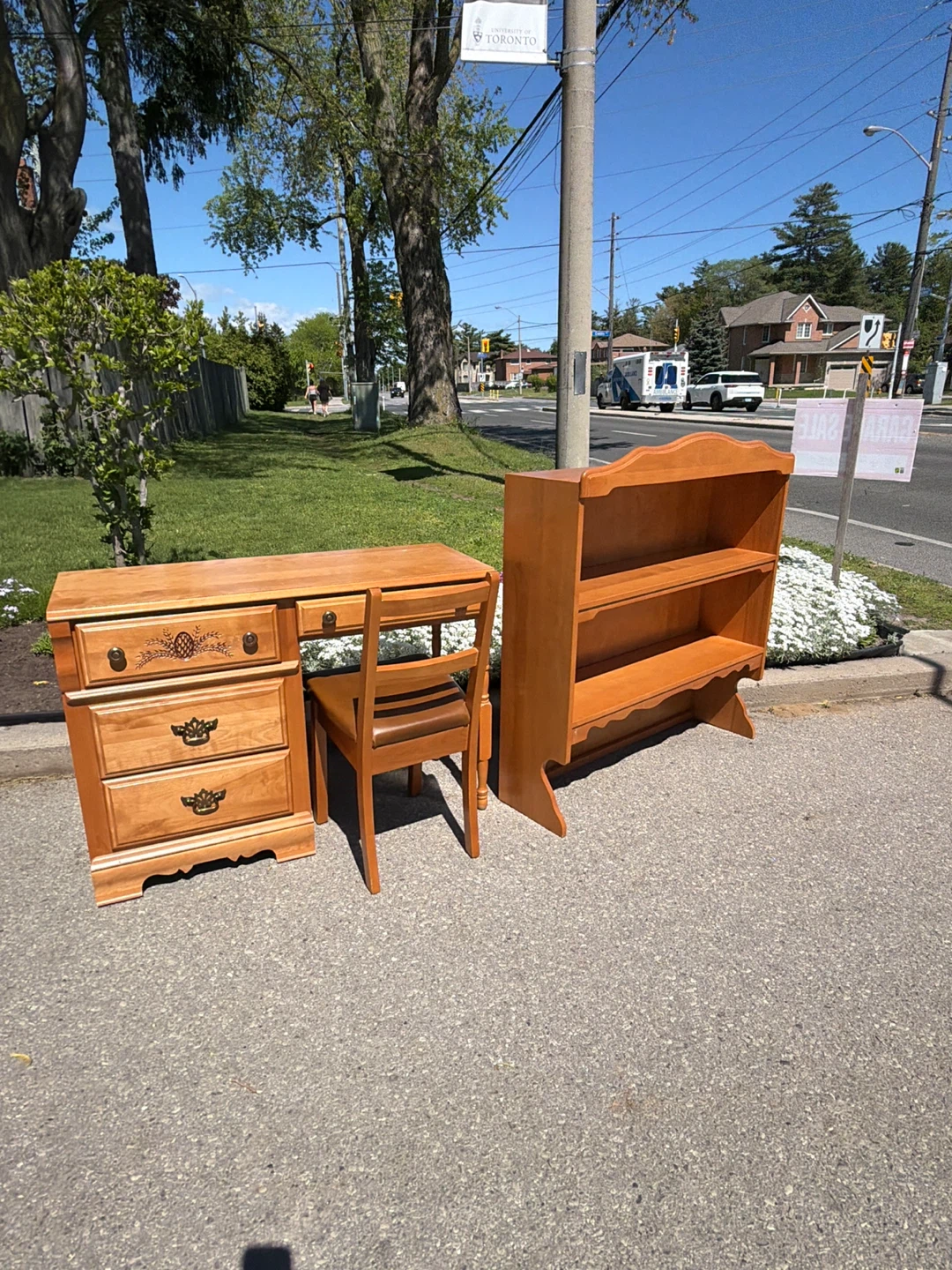Wooden Desk with Chair and Bookshelf Set