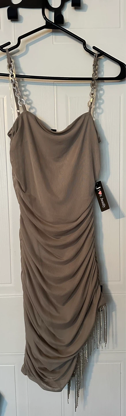 J is for Justify Ruched Rhinestone Tassel Dress (Small) - photo 2