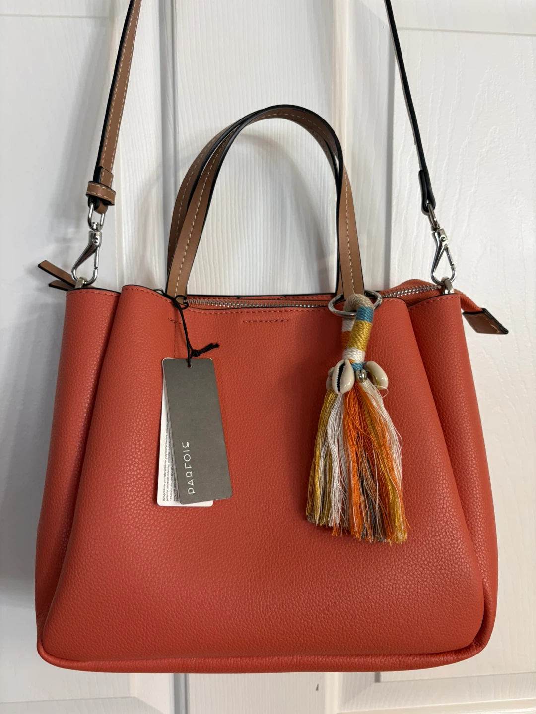PARFOIS Coral Orange Vegan Leather Top Handle Bag