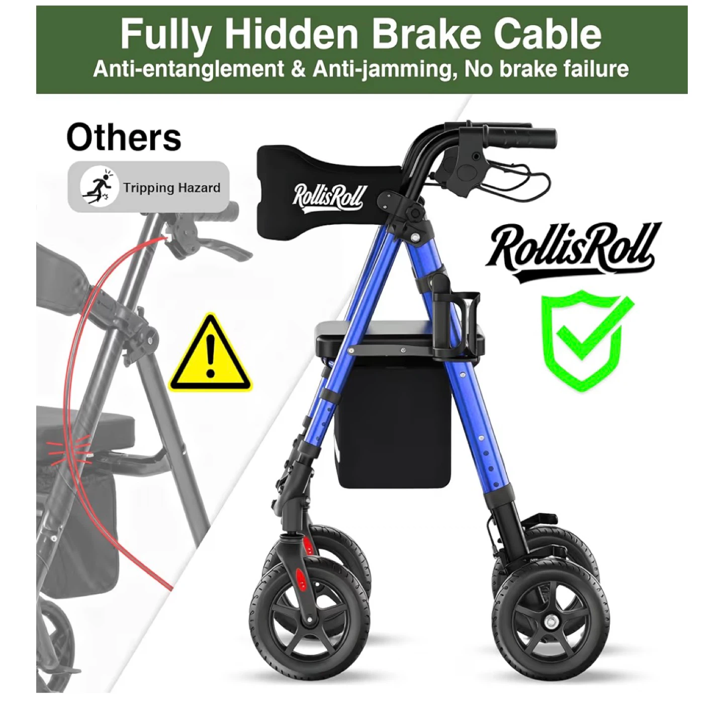 RollisRoll Blue All Terrain Rollator Walker with 8" Wheels - photo 3