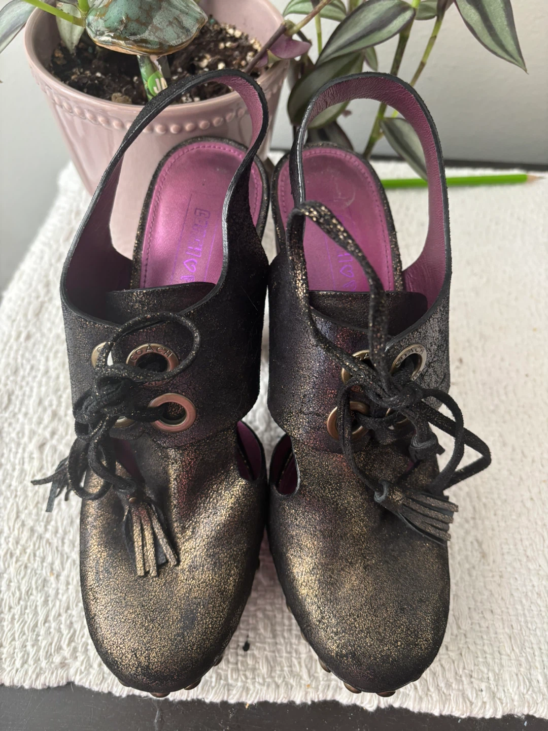Coach Black & Gold Studded Heel Shoes - photo 4