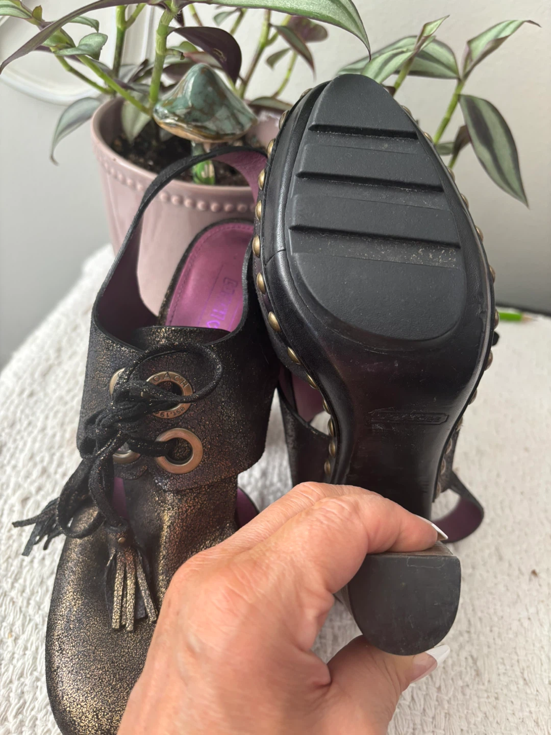 Coach Black & Gold Studded Heel Shoes - photo 2