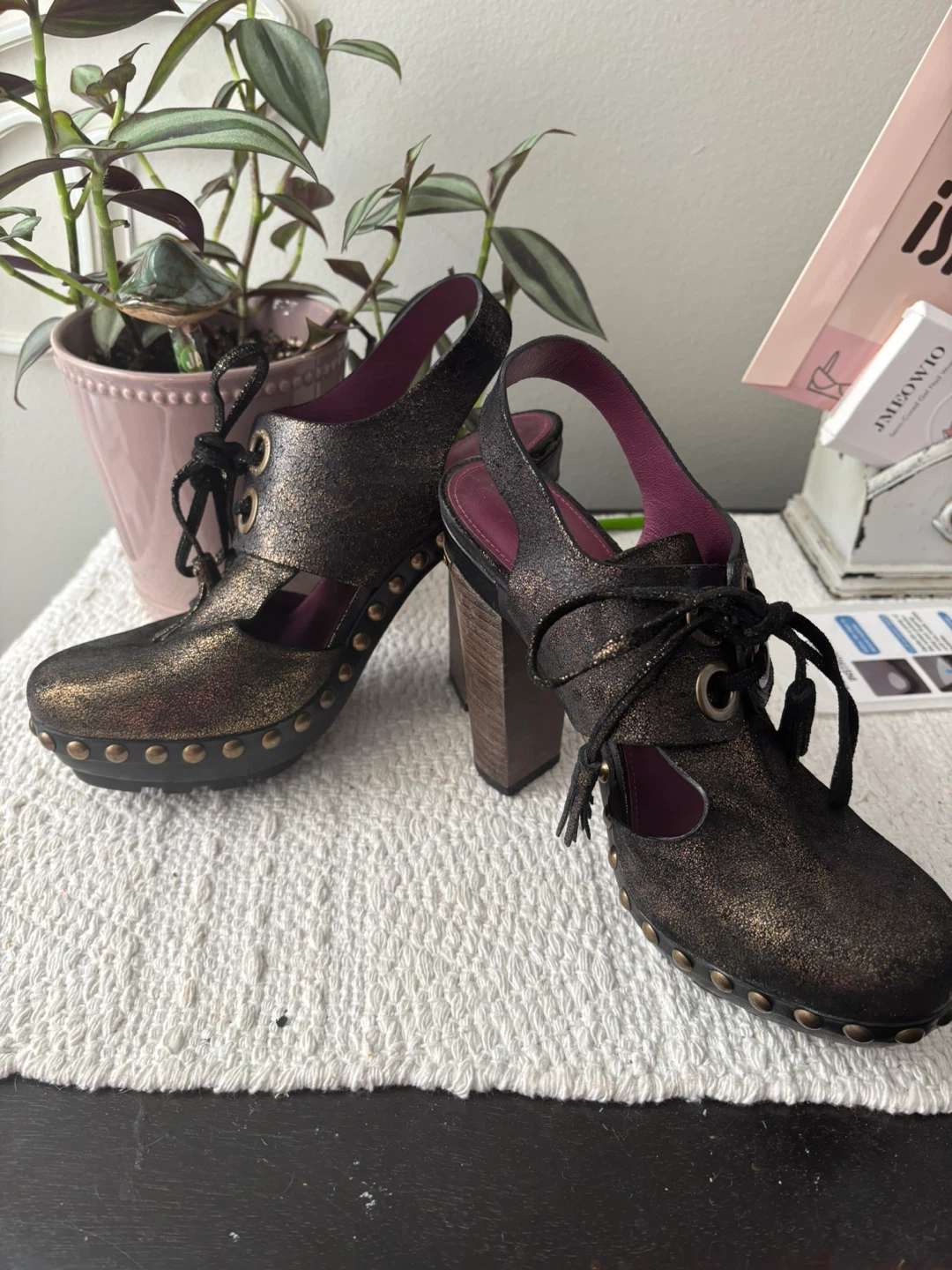 Coach Black & Gold Studded Heel Shoes - photo 5