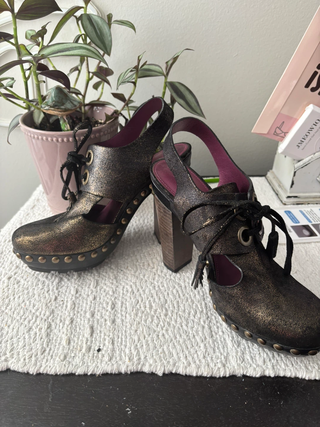 Coach Black & Gold Studded Heel Shoes