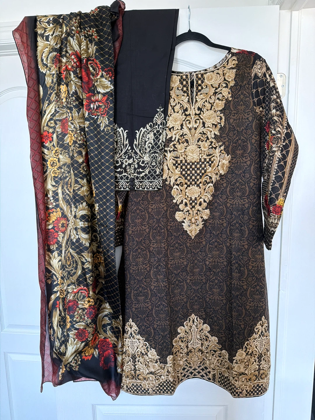 Embroidered Brown and Black 3-Piece Suit