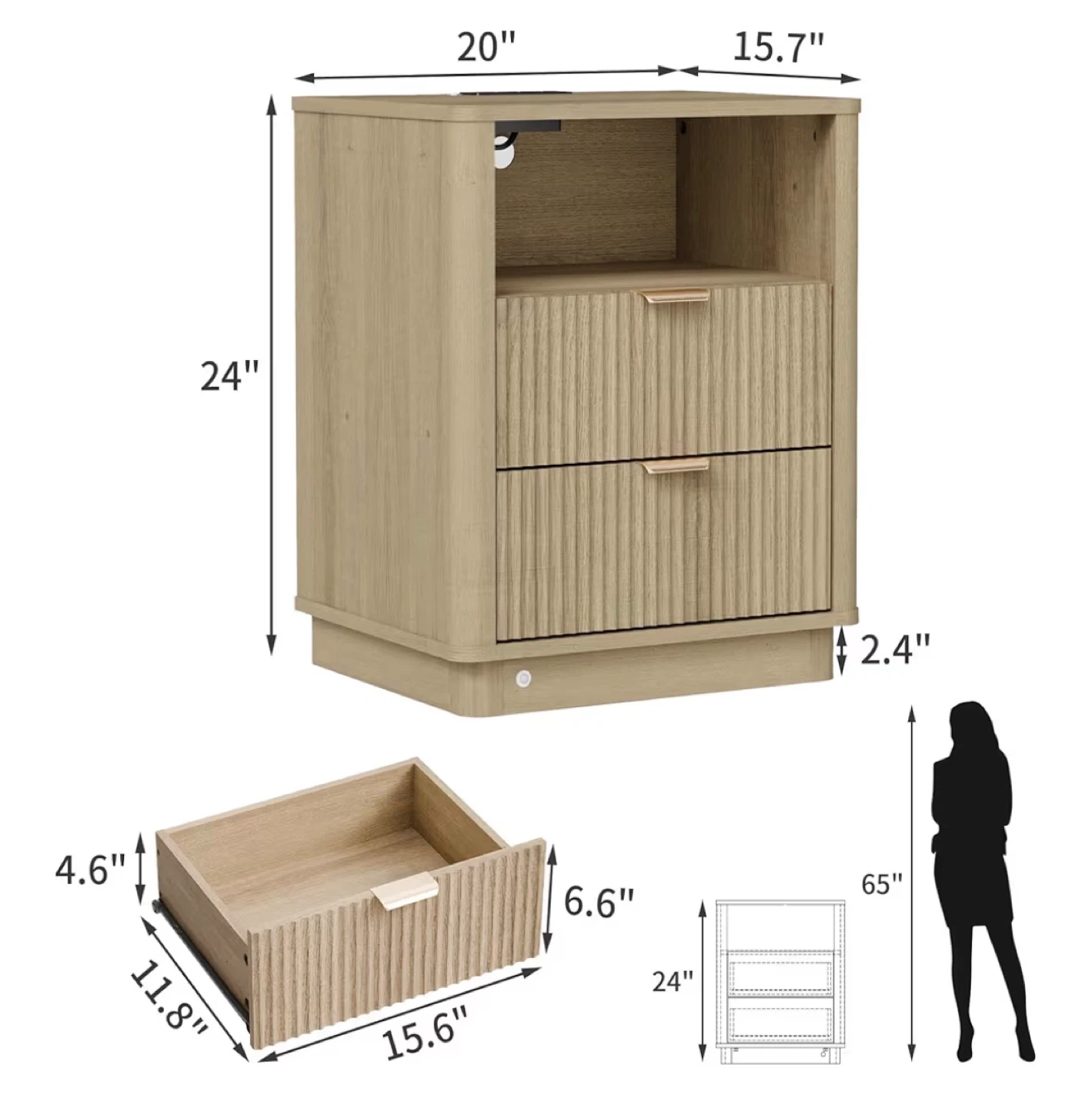 Modern Wood Nightstand with Smart Motion Sensor Lighting - photo 2
