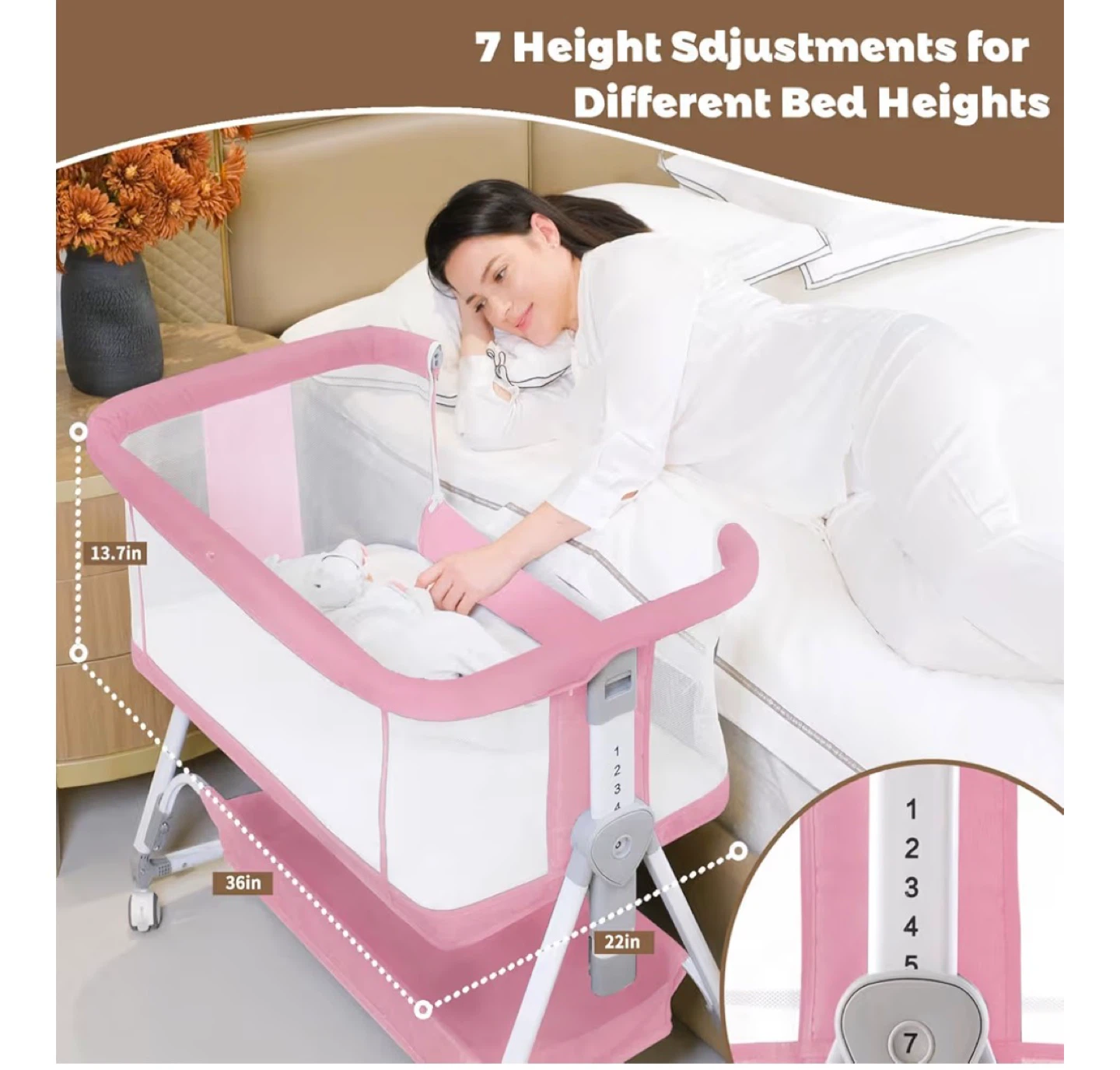 Pink Rocking Bassinet with Storage Basket - photo 3