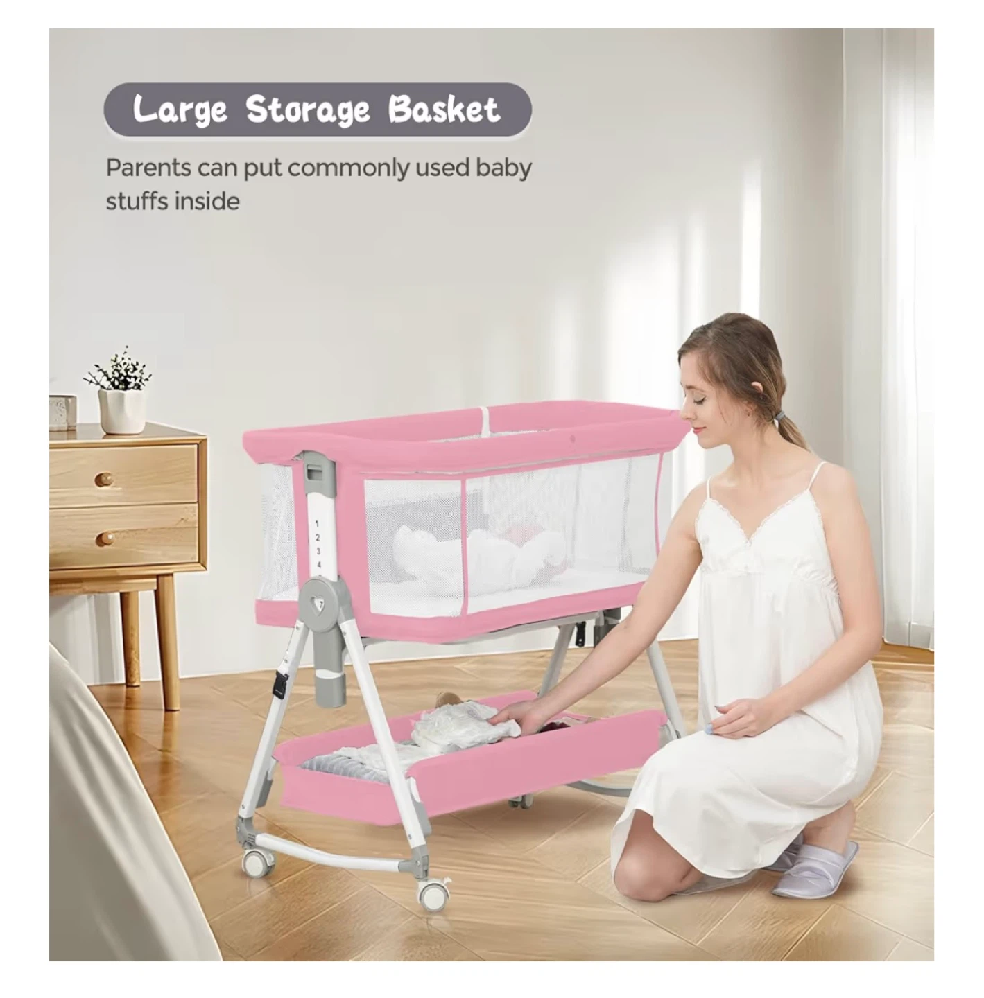 Pink Rocking Bassinet with Storage Basket - photo 5