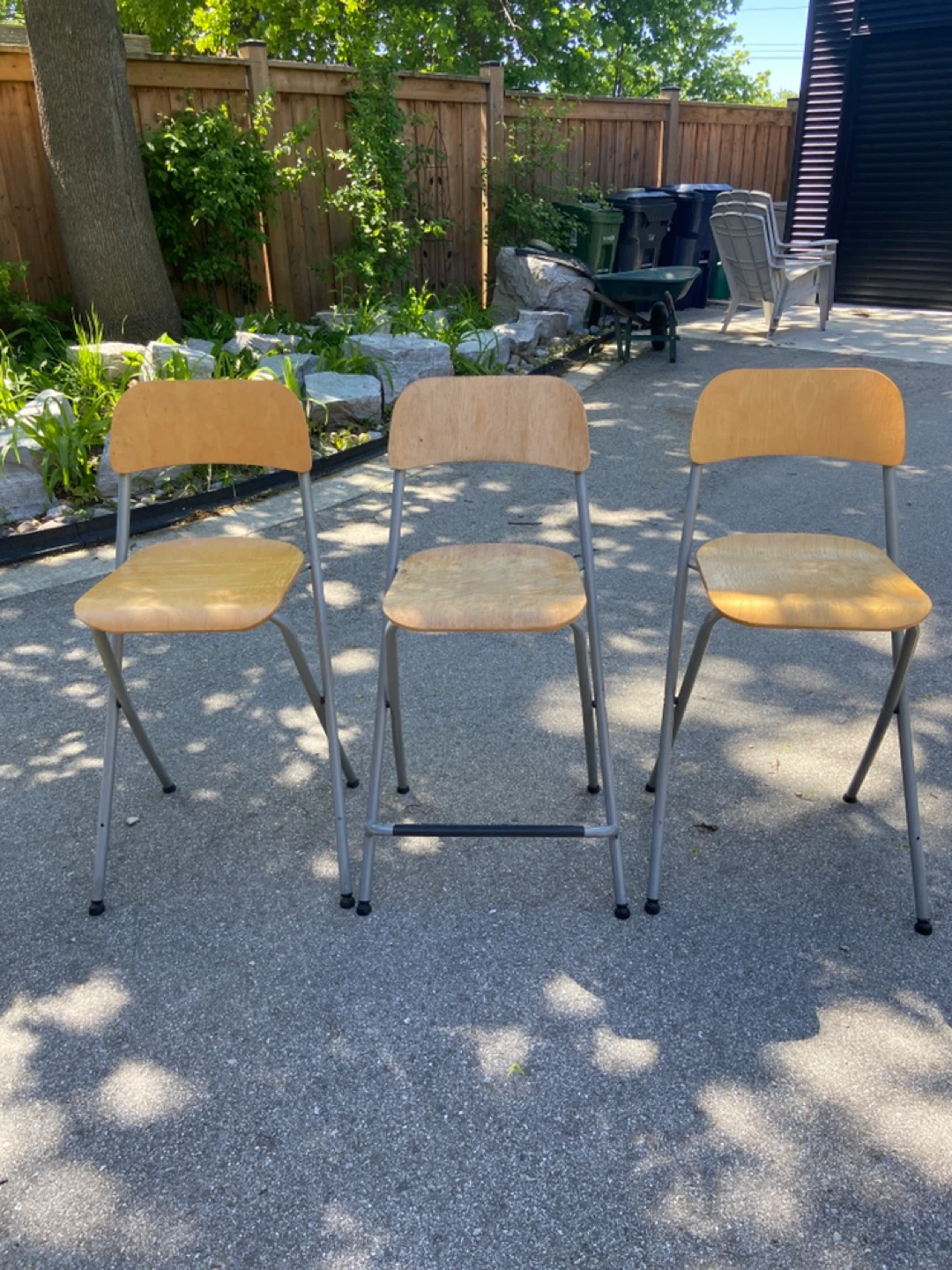 IKEA Set of 3 Wooden and Metal Folding Chairs