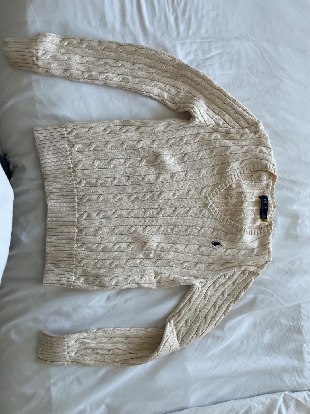 Polo Ralph Lauren Cream Cable Knit V-Neck Sweater - photo 2