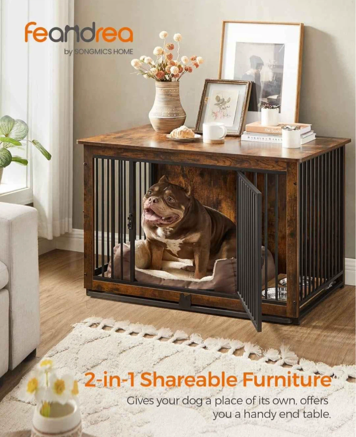 Feandreaby Songmics Home Dog Crate End Table
