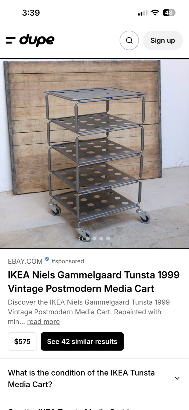 $22 Tunsta 1 shelf trolley, IKEA 1999 Donlands O'Connor - photo 2