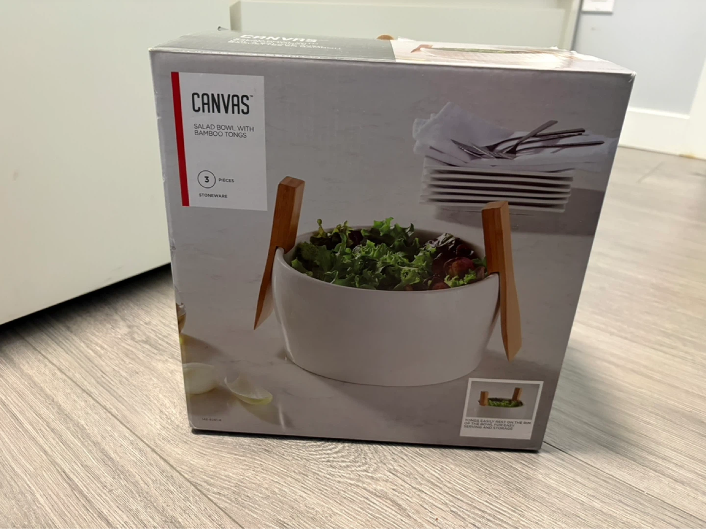 Canvas Salad Bowl with Bamboo Tongs - photo 4