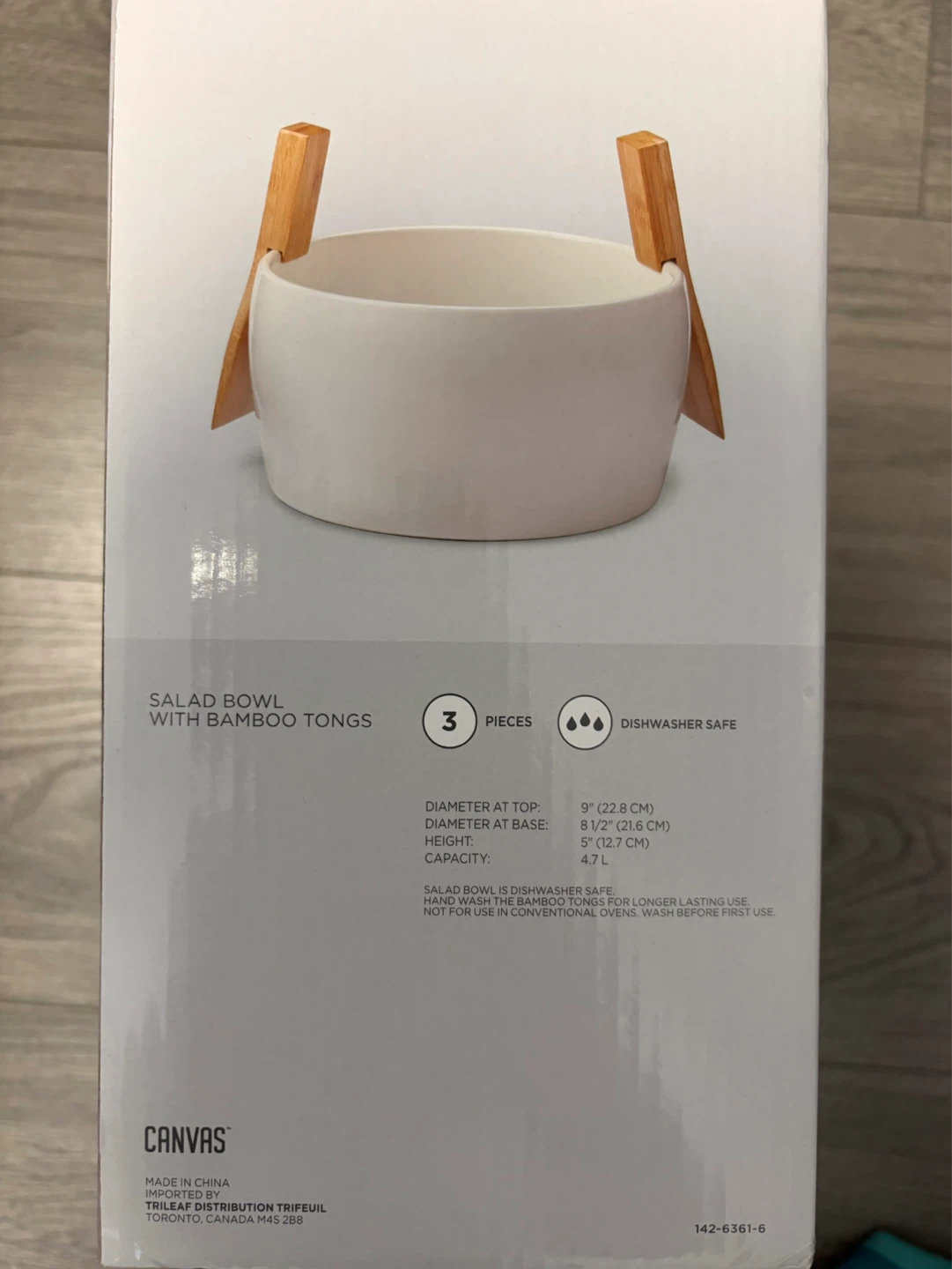 Canvas Salad Bowl with Bamboo Tongs