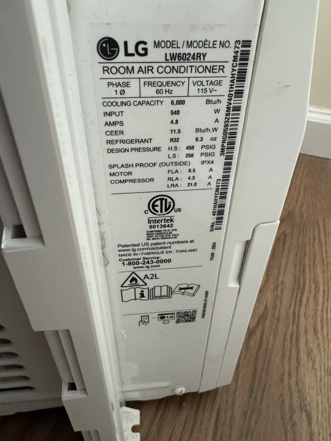 LG LW6024RY Room Air Conditioner - photo 2