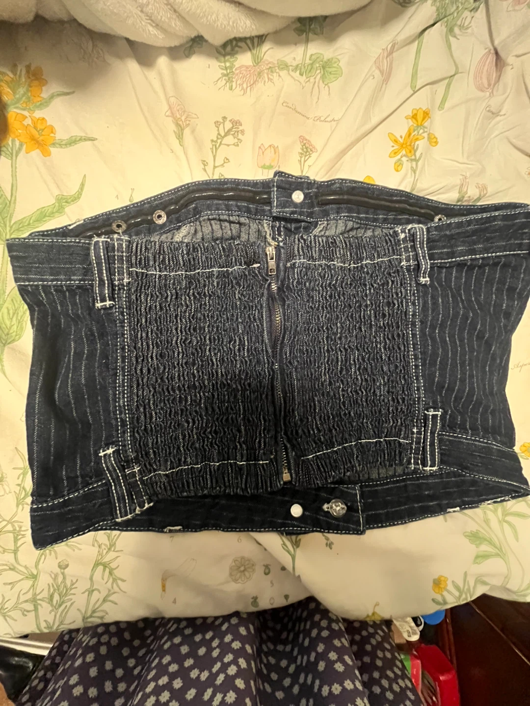 Super Cute Denim Pinstripe Smocked Tube Top - photo 5