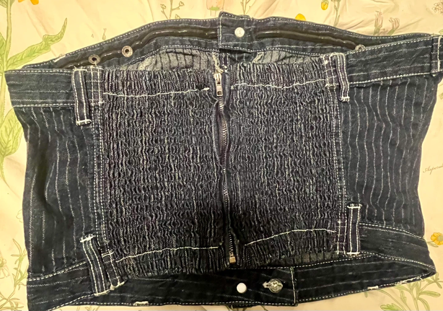 Super Cute Denim Pinstripe Smocked Tube Top - photo 2