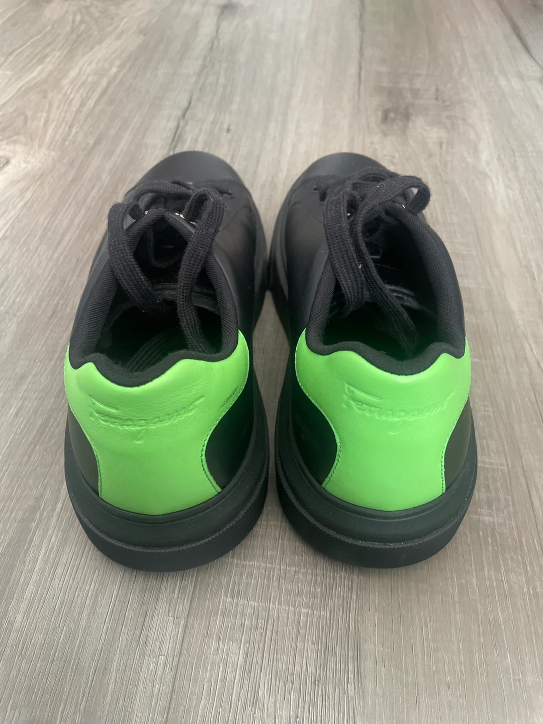 Salvatore Ferragamo Black Leather Sneakers with Neon Accent - photo 3