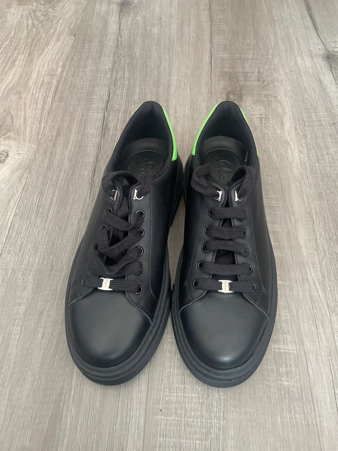 Salvatore Ferragamo Black Leather Sneakers with Neon Accent - photo 2