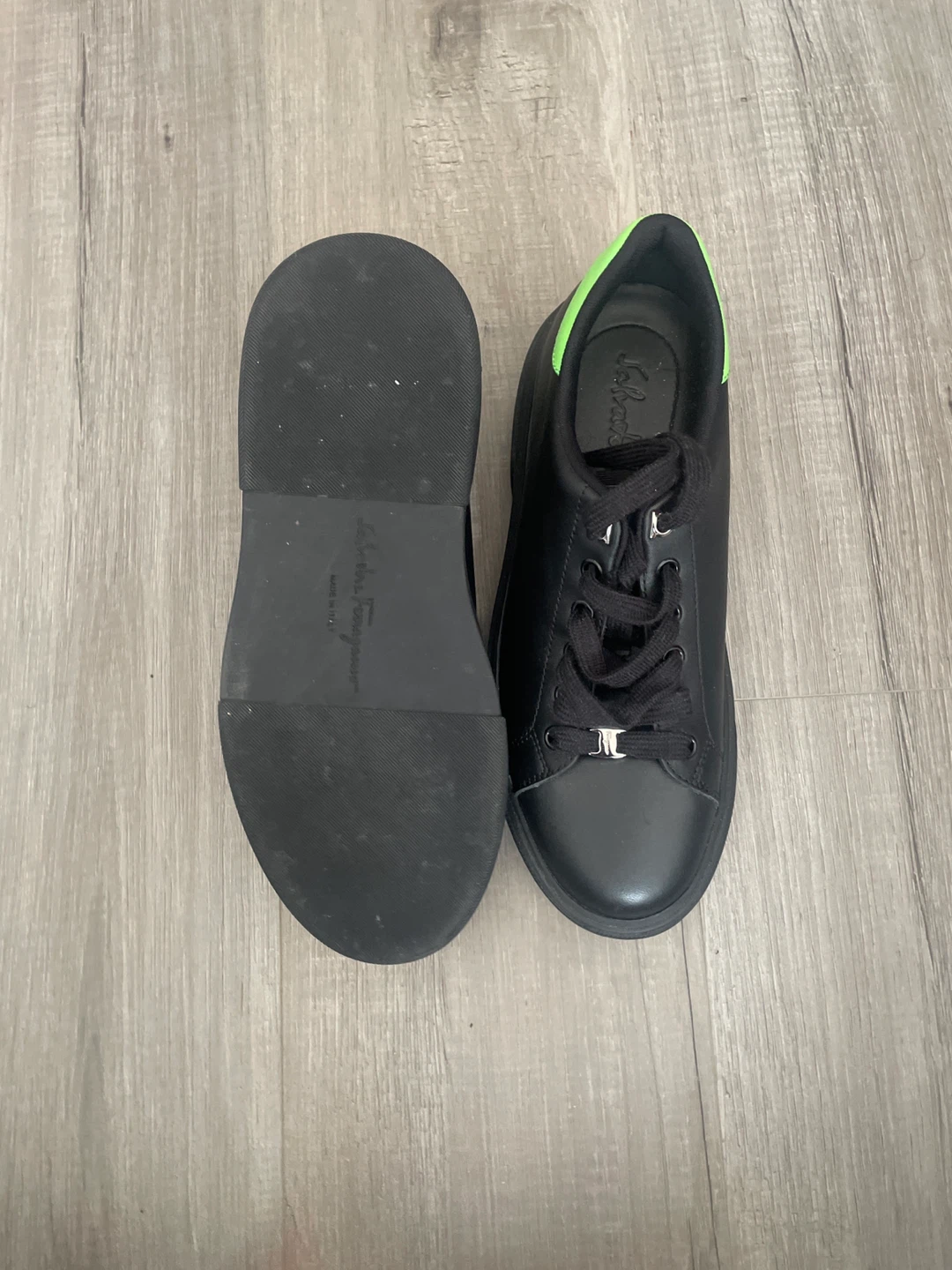 Salvatore Ferragamo Black Leather Sneakers with Neon Accent - photo 4