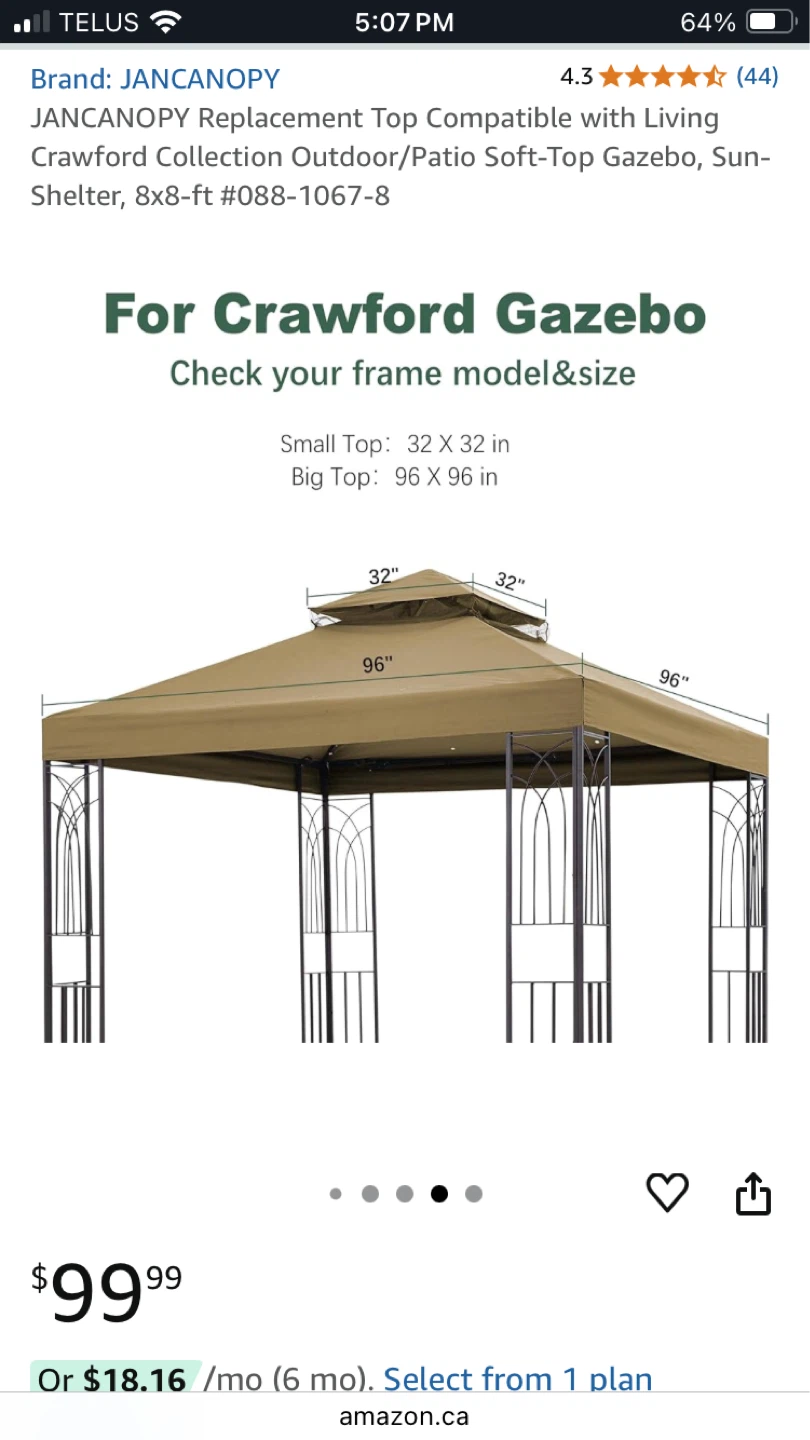 JANCANOPY Replacement Gazebo Top - 8x8 ft