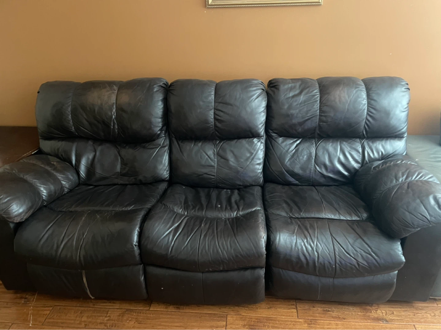 Dark Brown Leather Reclining Sofa - photo 3