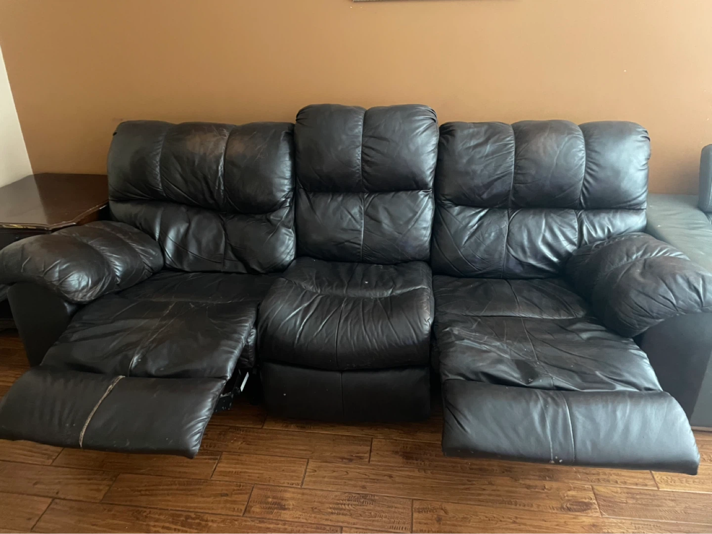 Dark Brown Leather Reclining Sofa - photo 4
