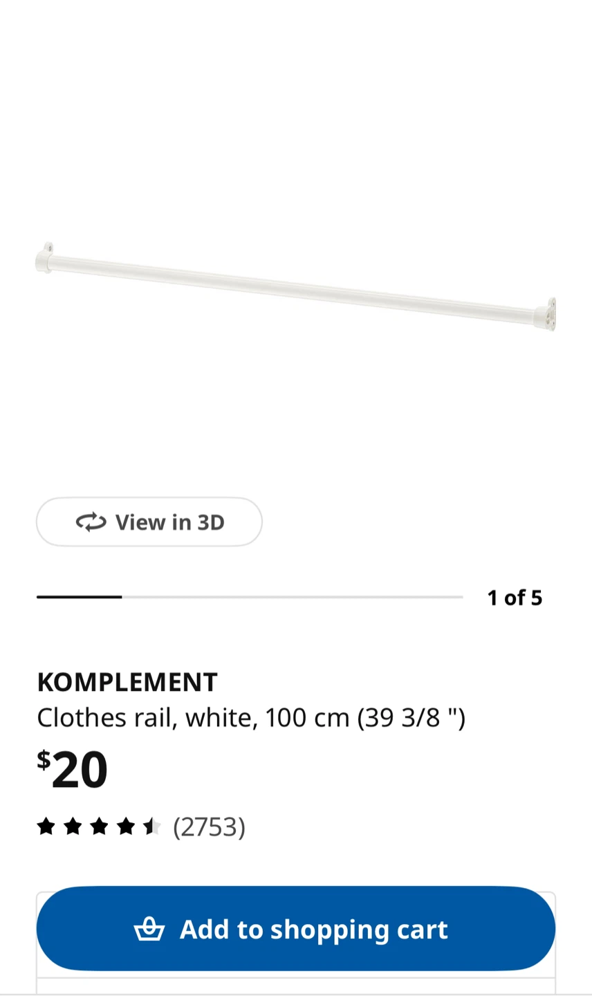 IKEA KOMPLEMENT Clothes Rail, White, 100 cm
