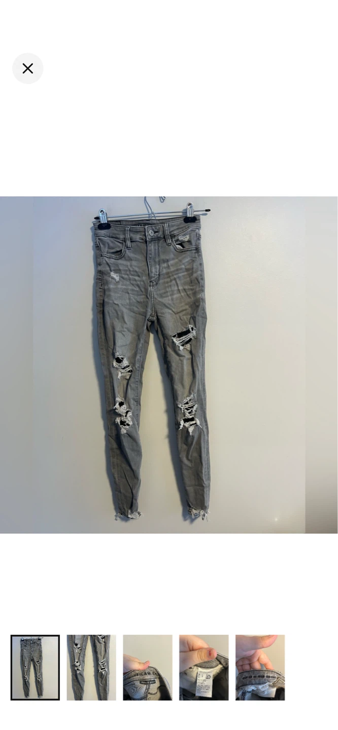 American Eagle Grey Ripped Super Hi-Rise Jeans