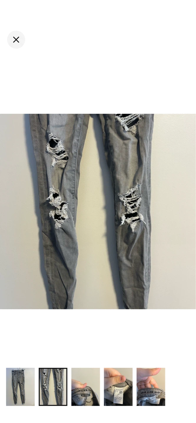 American Eagle Grey Ripped Super Hi-Rise Jeans - photo 2