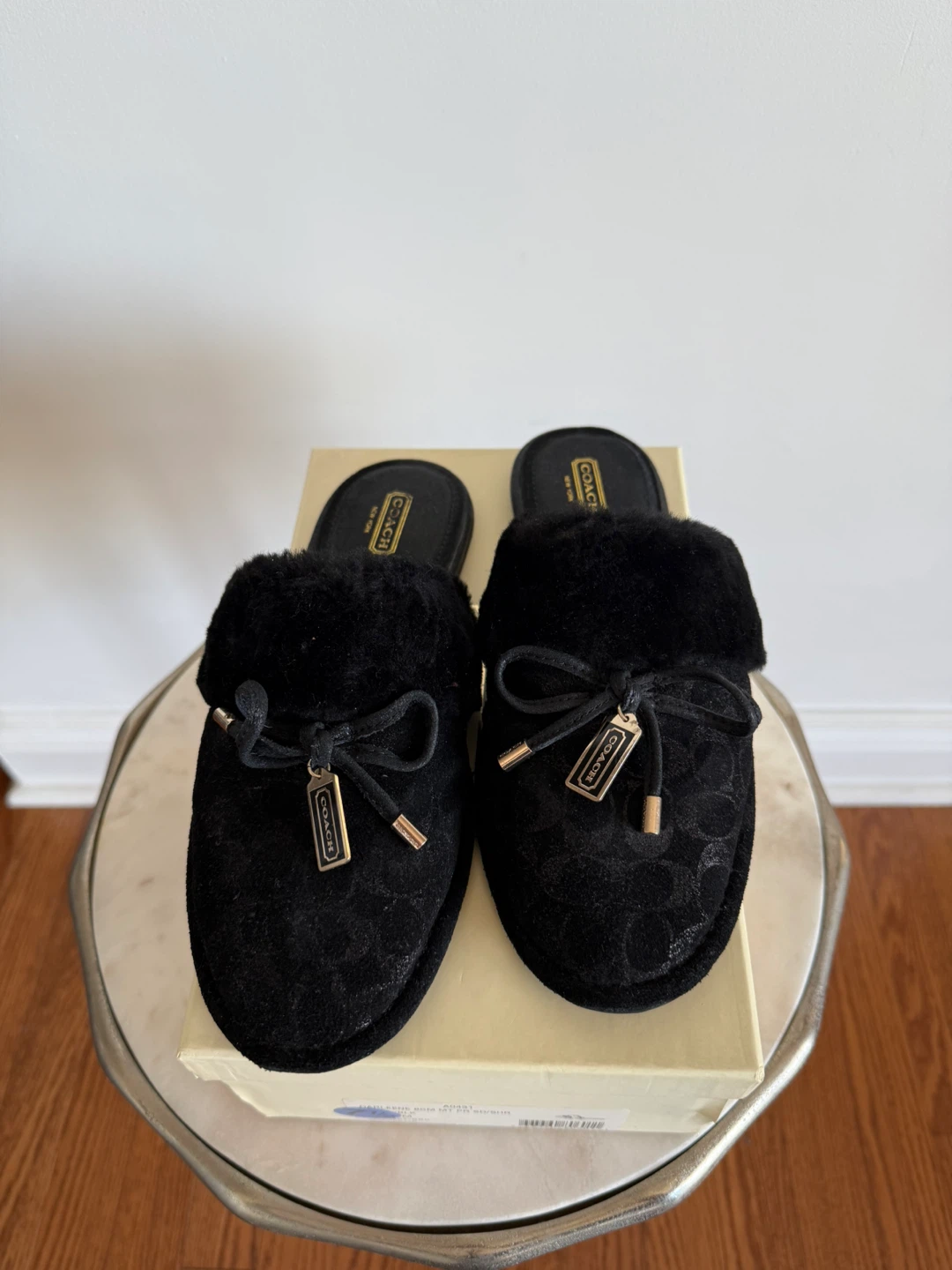 Coach Black Suede Shearling Lined Slippers size 7.5