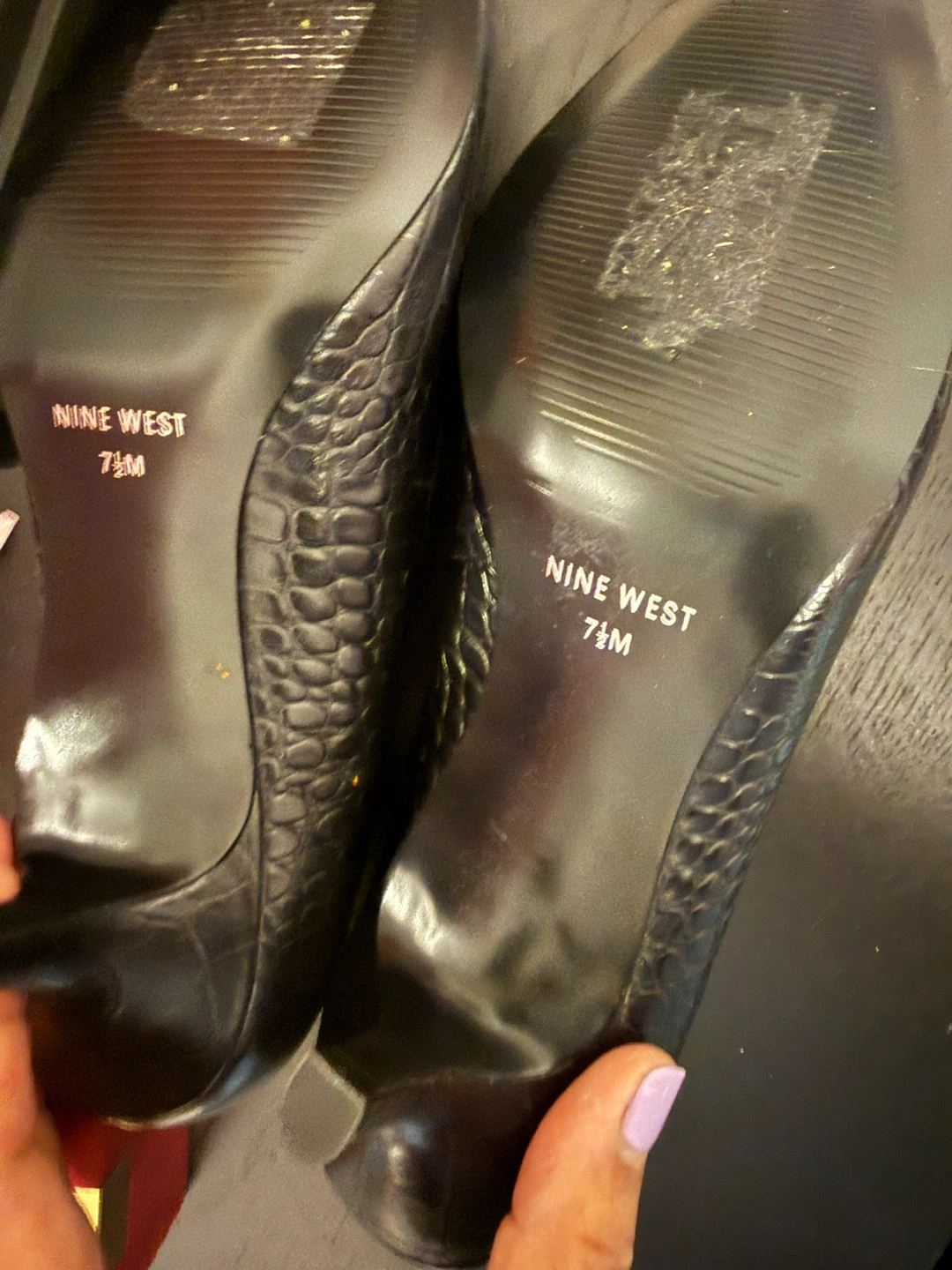 Nine West Black Croc Embossed Heels - photo 4