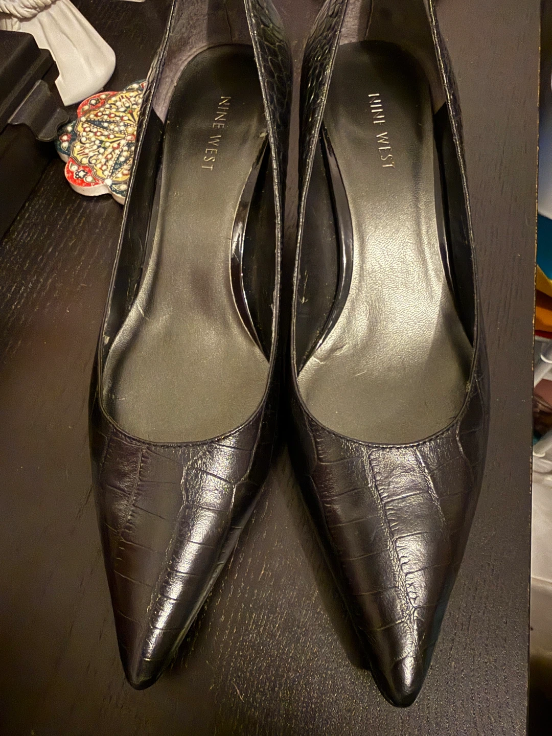 Nine West Black Croc Embossed Heels