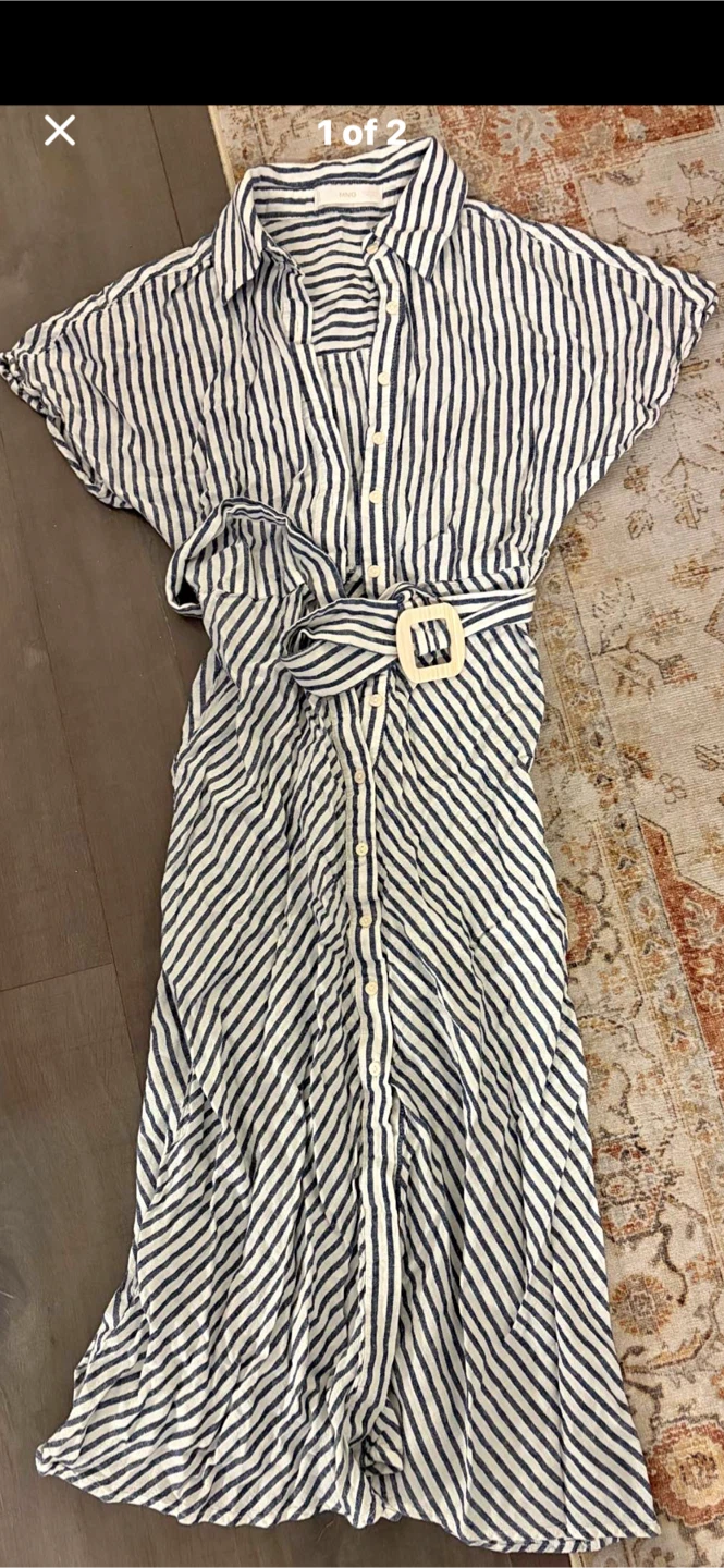 Mango linen  Striped Maxi Dress with Belt