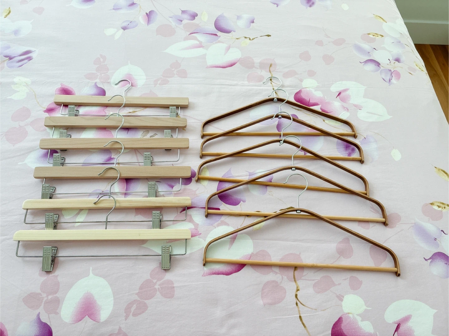 Set of 6 Wooden Pants Hangers with Clips and 5 bamboo Hangers