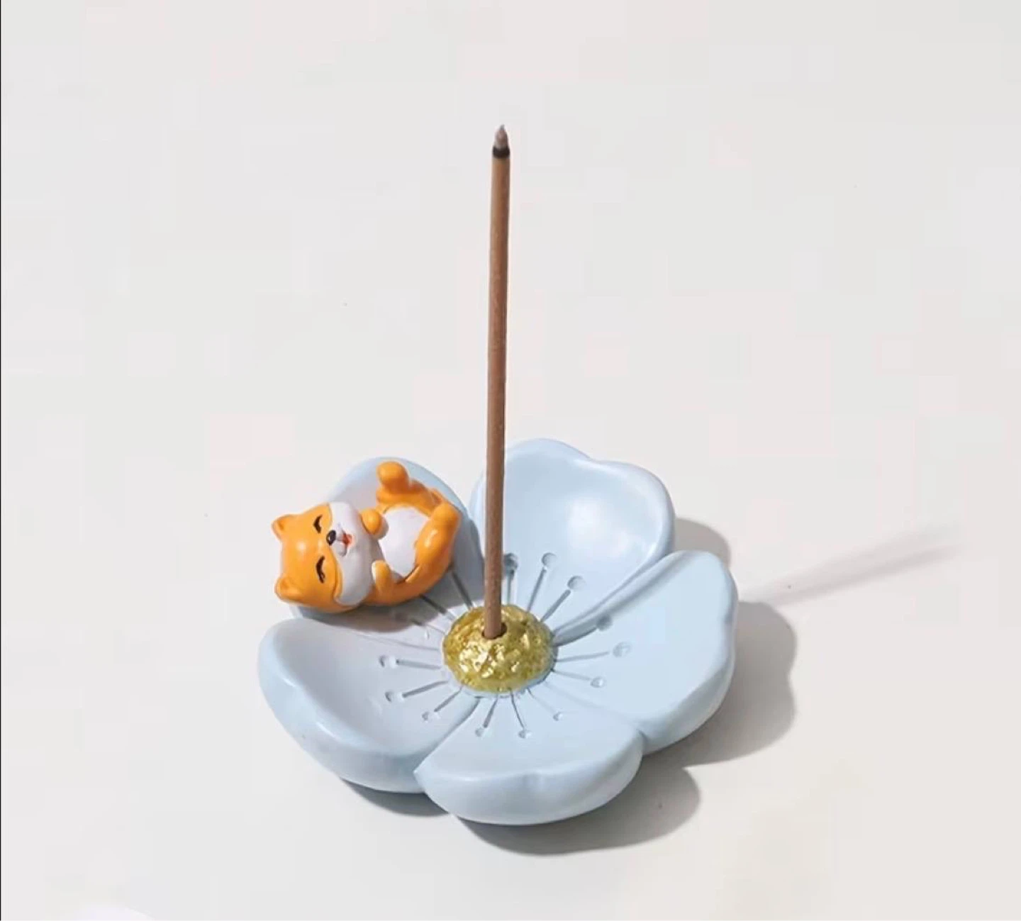Cute Cat on Flower Incense Holder