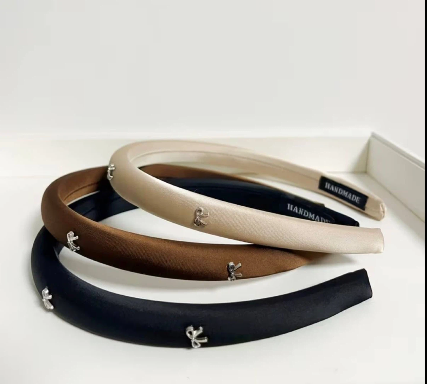 Satin Headband with Silver Bow Charms – Set of 3 - photo 3