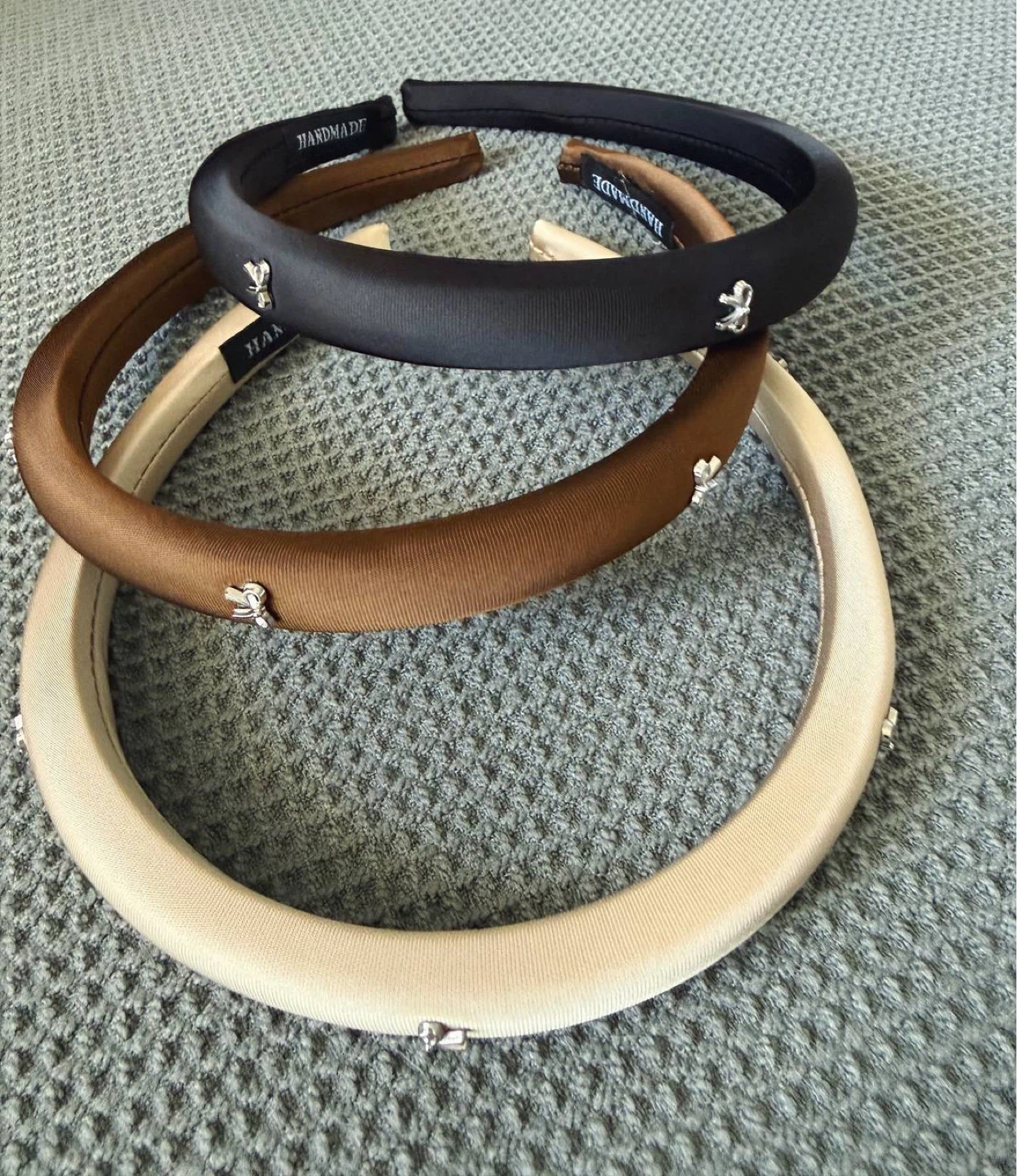 Satin Headband with Silver Bow Charms – Set of 3 - photo 2